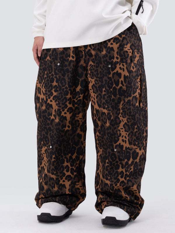 Damen-Skihose mit doppeltem Knie, Leopardenmuster, weit geschnitten, für Mountain Freestyle, Baggy-Stil