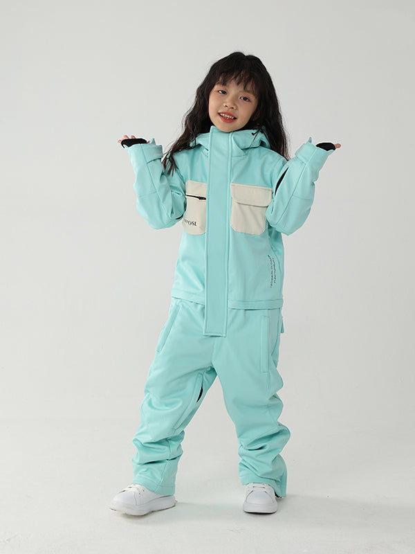 Kinder-Winterkrieger-Block-Einteiler-Schneeanzug mit Luftpose