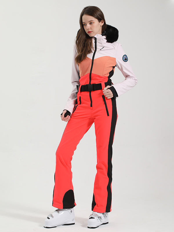 Gsou Snow Chic Damen-Skianzug mit ikonischem Kunstpelzbesatz, einteilig