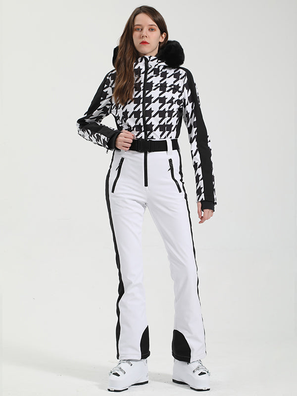 Gsou Snow Chic Skianzug für Damen mit Block-Kunstpelzbesatz, einteilig