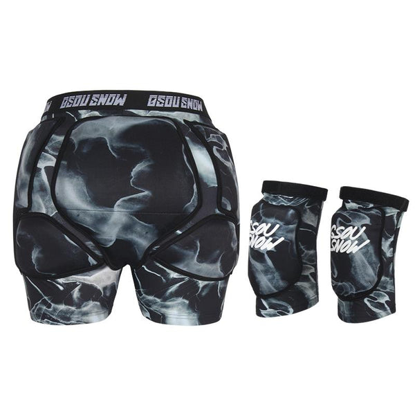Gsou Snow Unisex Snowboard-Ski-Set mit 3D-Schutzshorts und Knieschonern