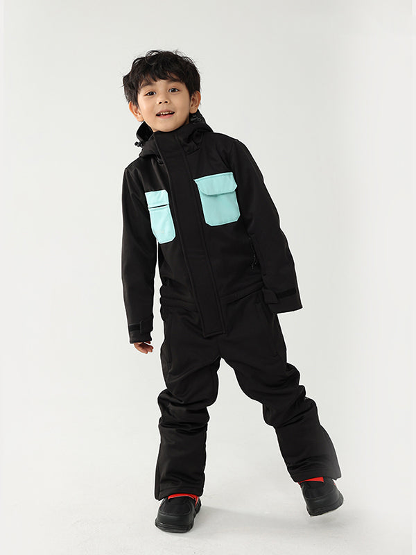 Kinder-Winterkrieger-Block-Einteiler-Schneeanzug mit Luftpose