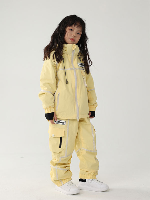 Air Pose Mountain Breaker Streifen-Cargo-Schneejacke und -hose für Kinder