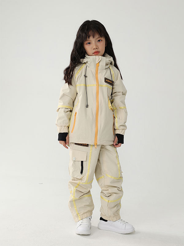 Air Pose Mountain Breaker Streifen-Cargo-Schneejacke und -hose für Kinder