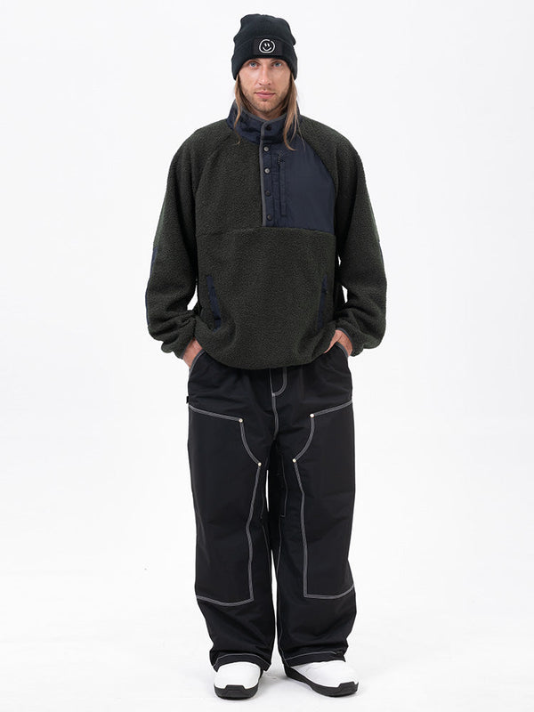 Men's Faux Sherpa Fleece Pullover & Urban Street Style Freerider Baggy Snow Pants Set