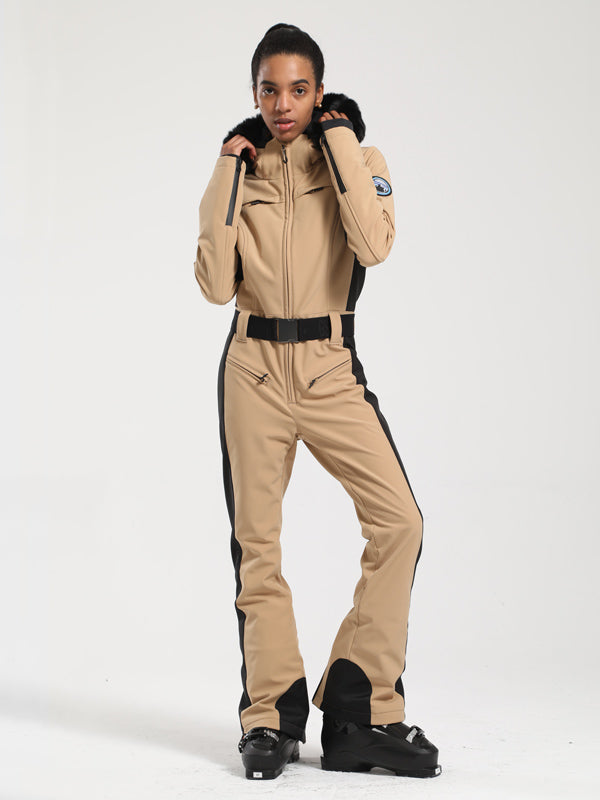 Gsou Snow Classic Damen-Skianzug „Dawn“ mit Kunstpelzbesatz, ausgestelltem Bein
