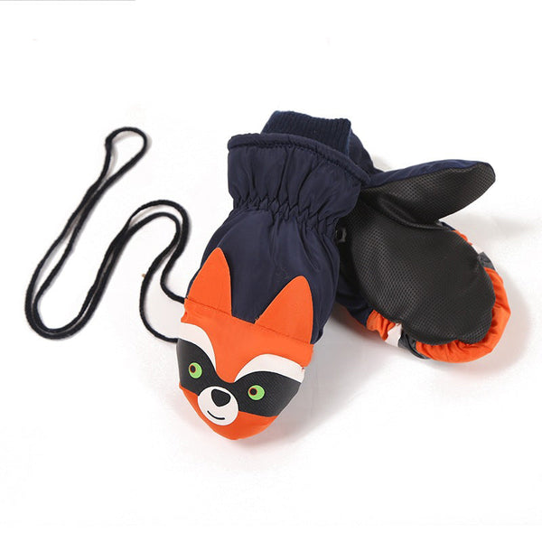 Kinder-Schneehandschuhe Snowshred, wasserdicht, mit niedlichem Waschbär-Motiv
