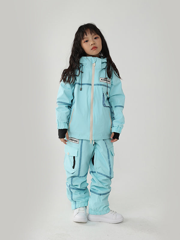 Air Pose Mountain Breaker Streifen-Cargo-Schneejacke und -hose für Kinder