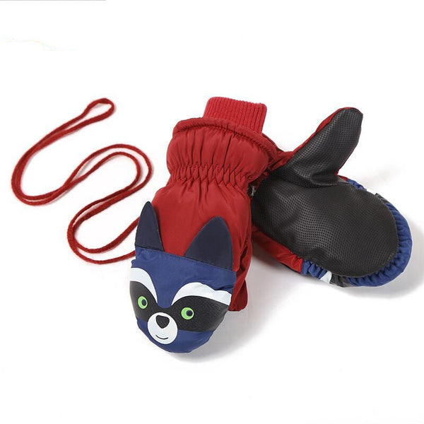 Kinder-Schneehandschuhe Snowshred, wasserdicht, mit niedlichem Waschbär-Motiv