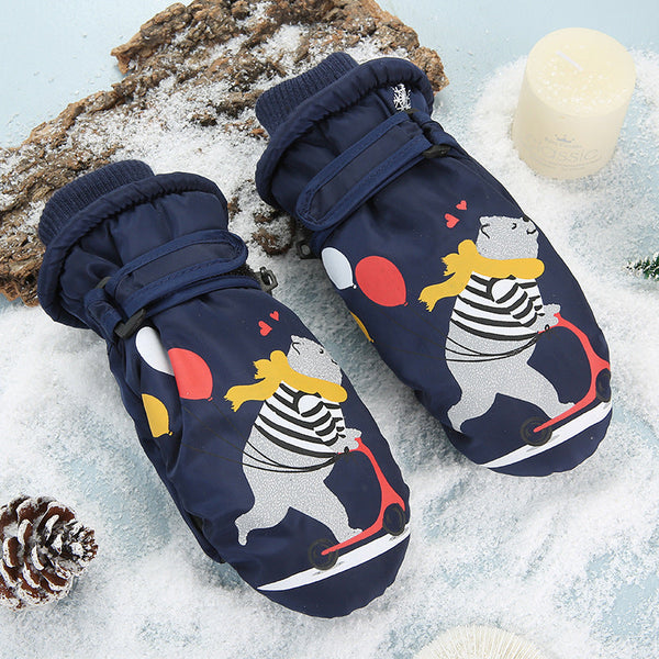 Wasserdichte Schneehandschuhe von Snowshred für Kinder mit niedlichem Bärenmuster