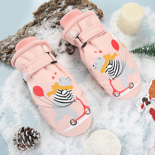 Wasserdichte Schneehandschuhe von Snowshred für Kinder mit niedlichem Bärenmuster