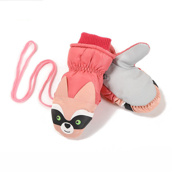 Kinder-Schneehandschuhe Snowshred, wasserdicht, mit niedlichem Waschbär-Motiv