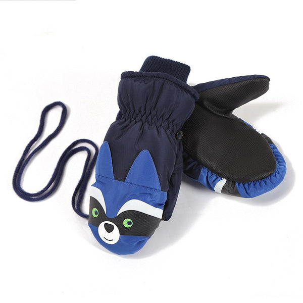 Kinder-Schneehandschuhe Snowshred, wasserdicht, mit niedlichem Waschbär-Motiv