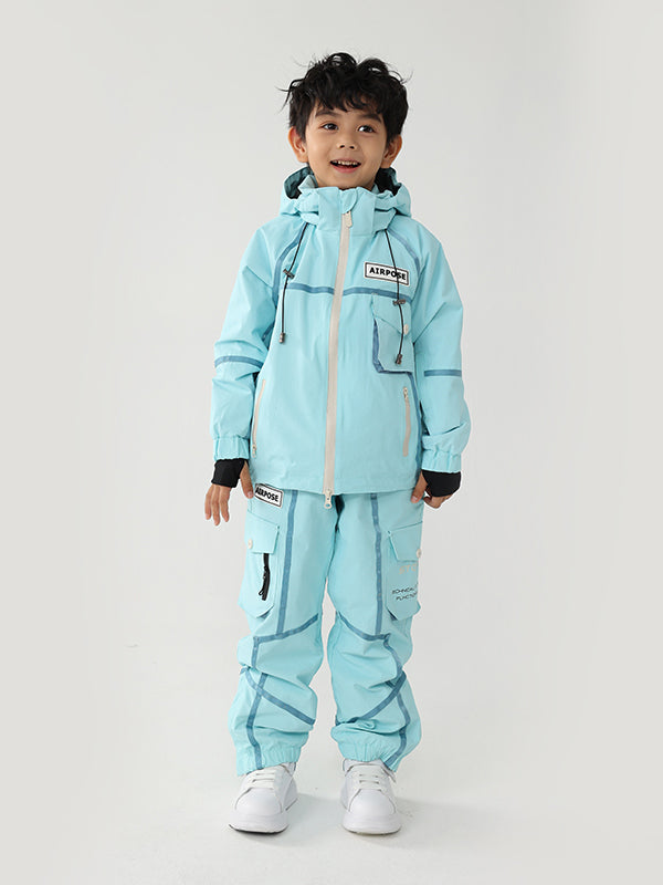 Air Pose Mountain Breaker Streifen-Cargo-Schneejacke und -hose für Kinder