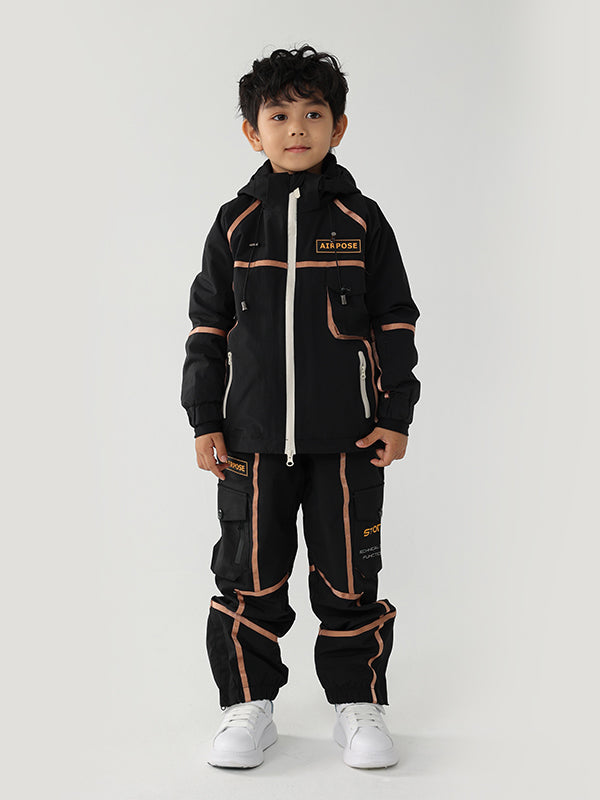 Air Pose Mountain Breaker Streifen-Cargo-Schneejacke und -hose für Kinder