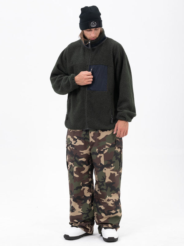 Herren-Fleecehose mit durchgehendem Reißverschluss und doppelten Knieverstärkungen, Freestyle-Baggy-Schneehose aus Kunst-Sherpa-Fleece
