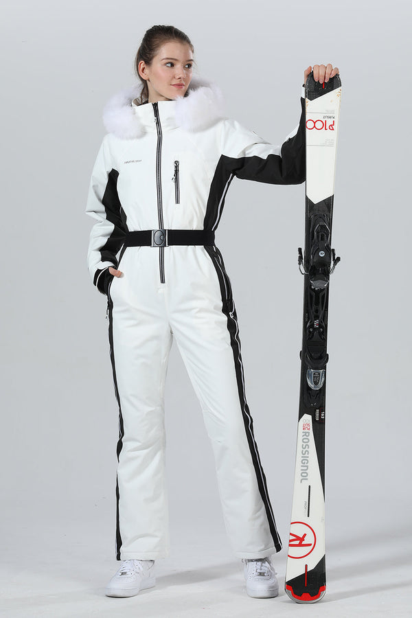 Hochwertiger Damen-Winter-Skioverall mit Pelzkapuze