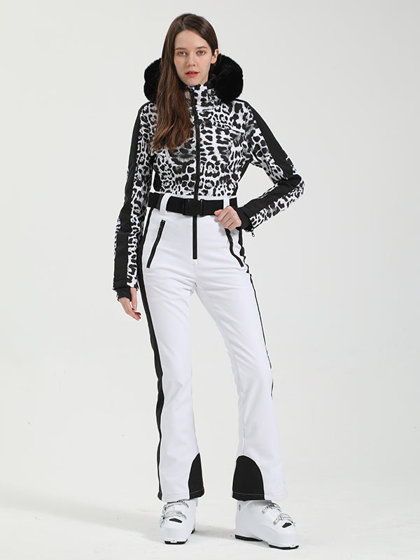 Gsou Snow Chic Skianzug für Damen mit Block-Kunstpelzbesatz, einteilig