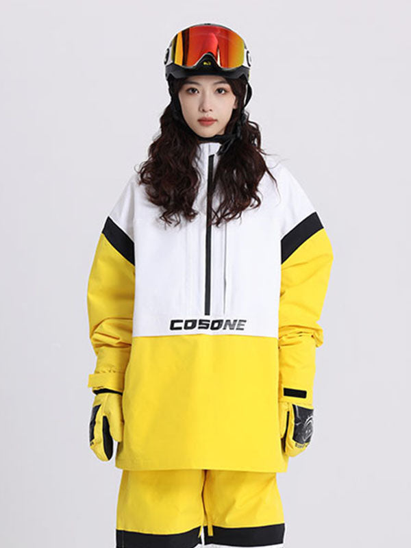 Cosone Powdreamer Herren-Anorak mit halbem Reißverschluss und Farbblock-Design, Schneejacke