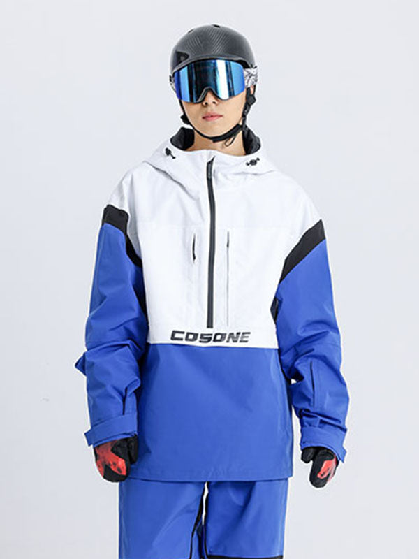 Cosone Powdreamer Damen-Anorak-Schneejacke mit halbem Reißverschluss und Farbblock-Design