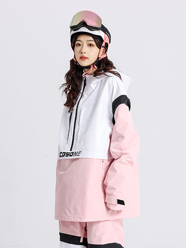 Cosone Powdreamer Herren-Anorak mit halbem Reißverschluss und Farbblock-Design, Schneejacke