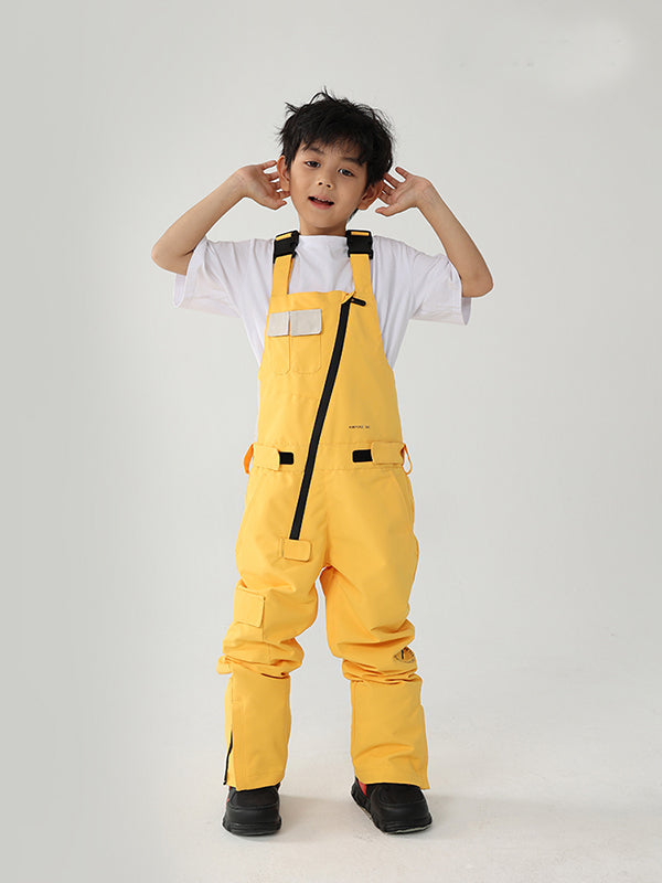 Kid's Air Pose Oblique Zipper Cargo Snow Bibs Pants