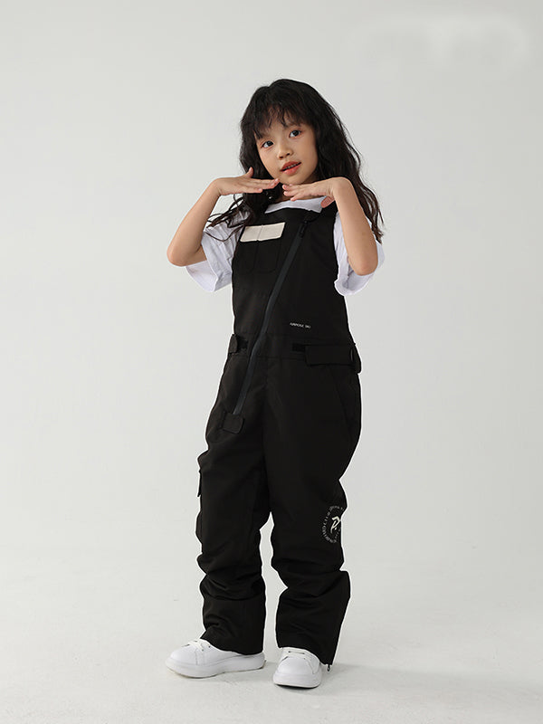 Kid's Air Pose Oblique Zipper Cargo Snow Bibs Pants