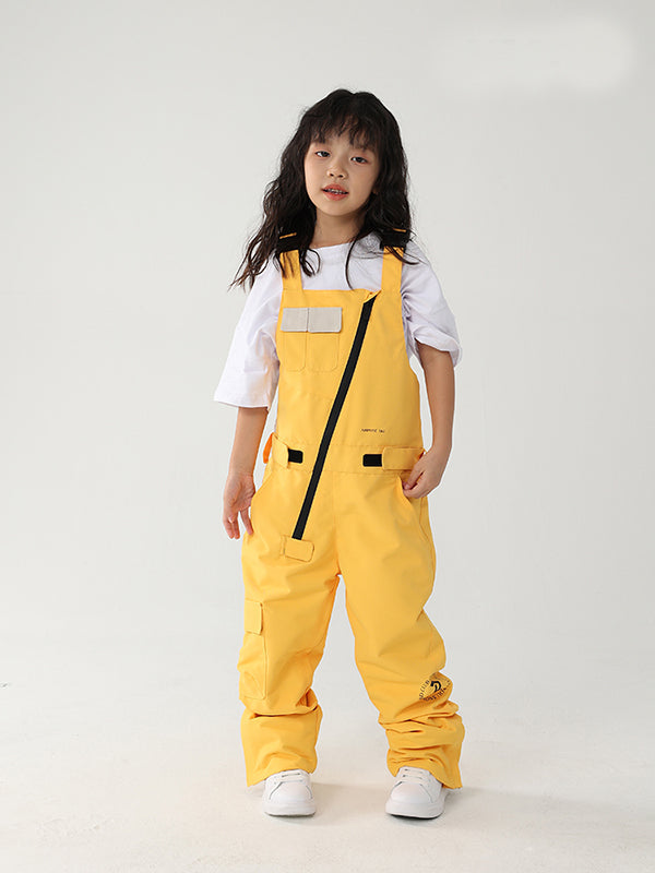 Kid's Air Pose Oblique Zipper Cargo Snow Bibs Pants