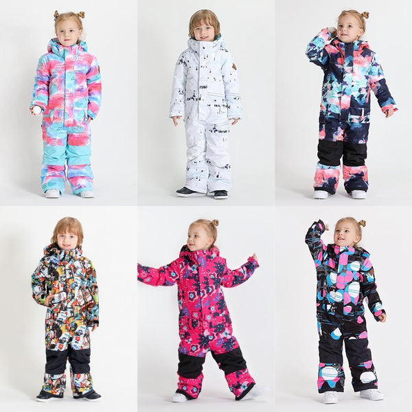 Boy & Girls Unisex Waterproof Colorful Winter Cuty Ski Suit One Piece Snowsuits