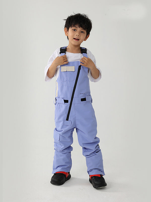 Kid's Air Pose Oblique Zipper Cargo Snow Bibs Pants