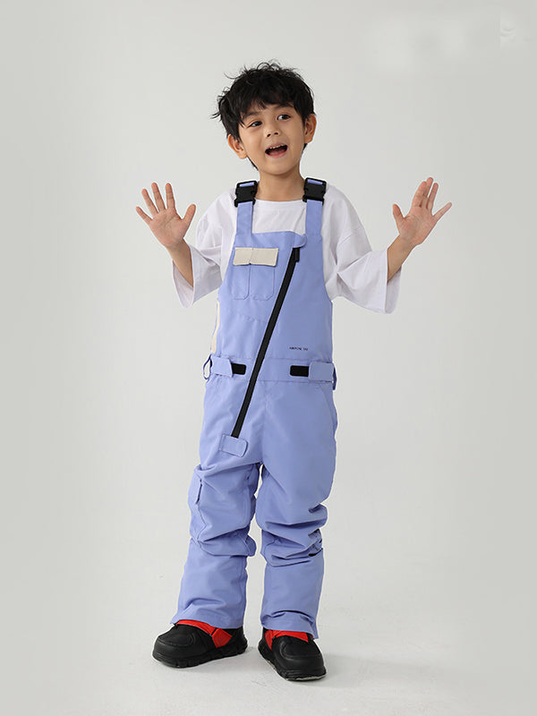 Kid's Air Pose Oblique Zipper Cargo Snow Bibs Pants