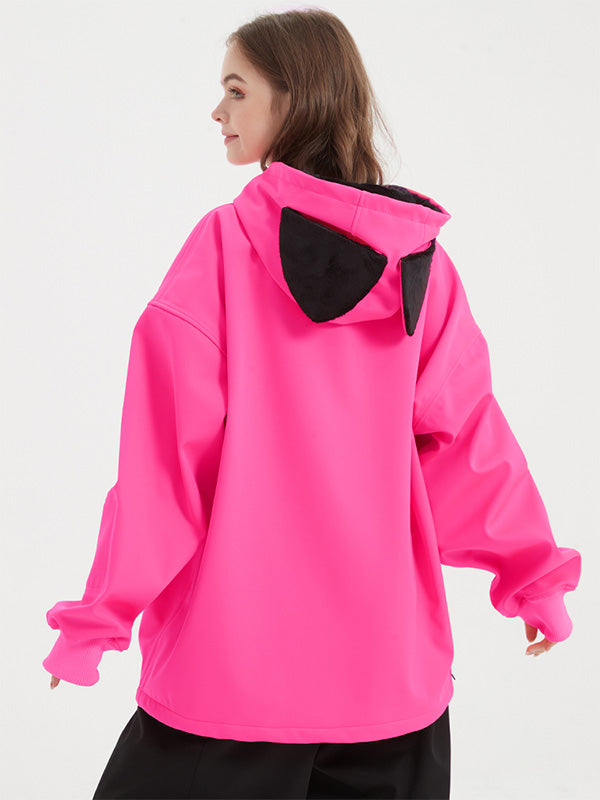 Women's Doorek Fluffy Cute Waterproof Fleece Snow Hoodie - Cat Ears Decoration