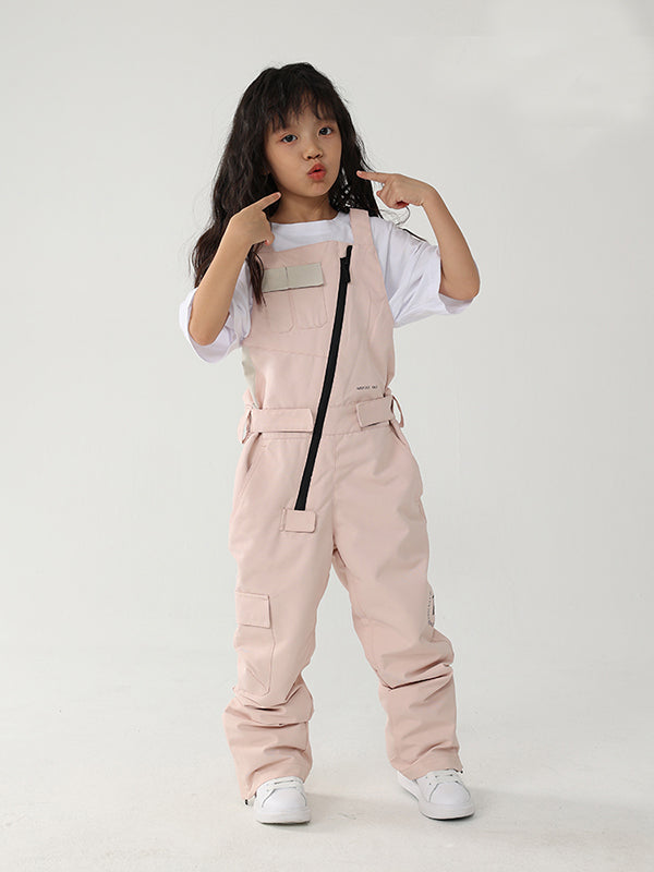 Kid's Air Pose Oblique Zipper Cargo Snow Bibs Pants