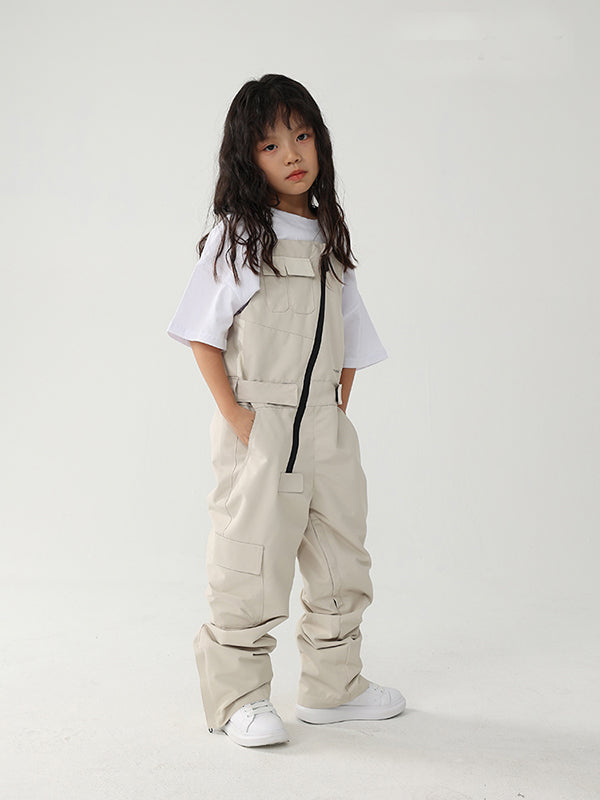 Kid's Air Pose Oblique Zipper Cargo Snow Bibs Pants