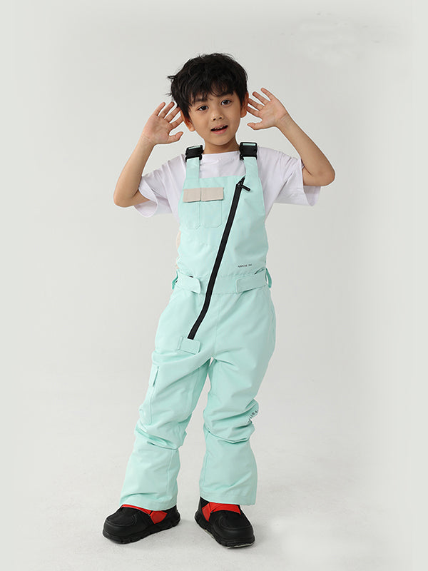 Kid's Air Pose Oblique Zipper Cargo Snow Bibs Pants