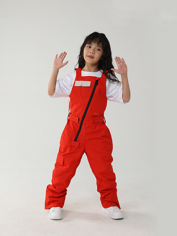 Kid's Air Pose Oblique Zipper Cargo Snow Bibs Pants