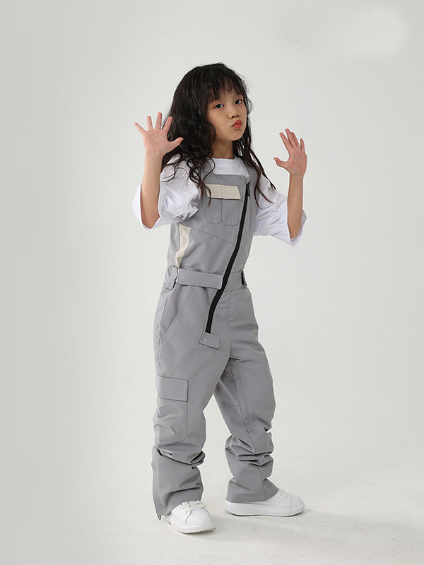 Kid's Air Pose Oblique Zipper Cargo Snow Bibs Pants
