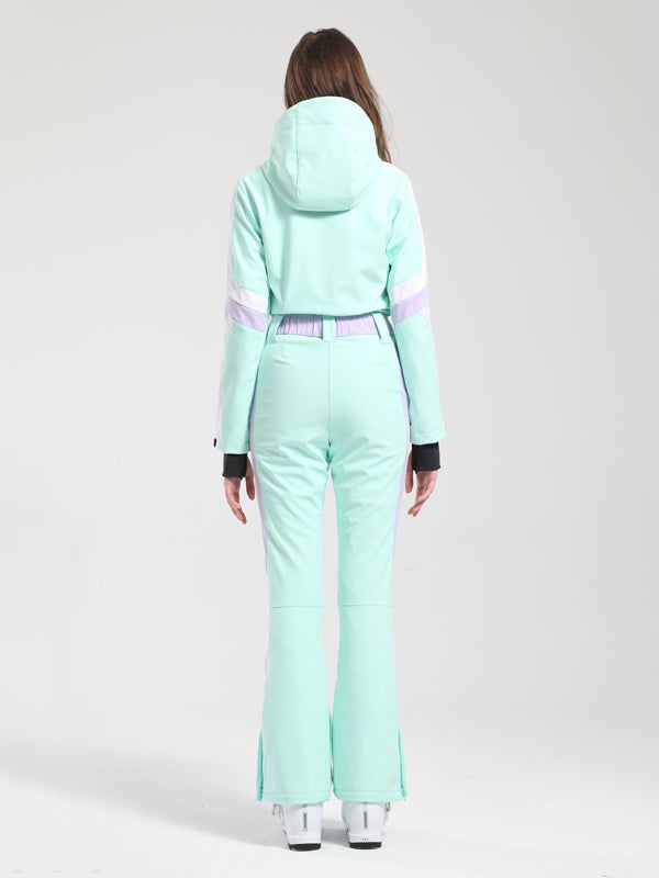 Women's Gsou Snow Retro Belted Stripe Flare Ski Suit