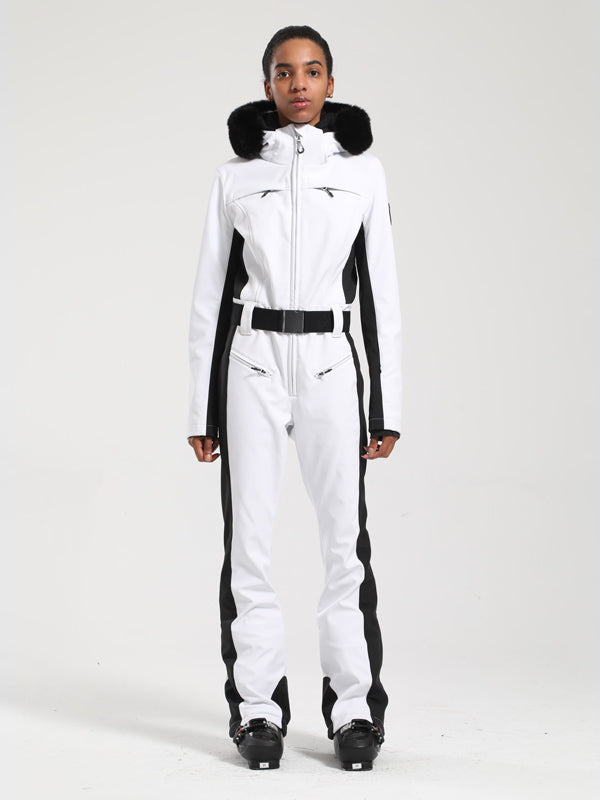 Women's Gsou Snow Classic Faux-Fur Trim Flare Dawn Ski Suit One Piece