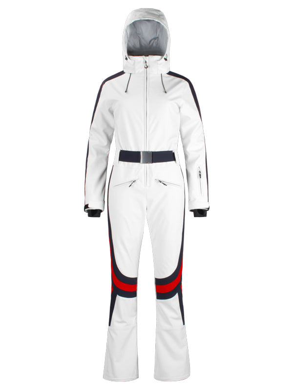 Women's Gsou Snow Retro Belted Stripe Flare Ski Suit