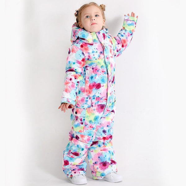 Kids Unisex Waterproof Colorful Winter Outdoor Ski Suit One Piece Snowsuits For Boy & Girl