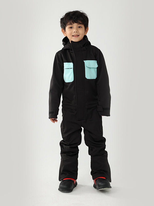 Kinder-Winterkrieger-Block-Einteiler-Schneeanzug mit Luftpose