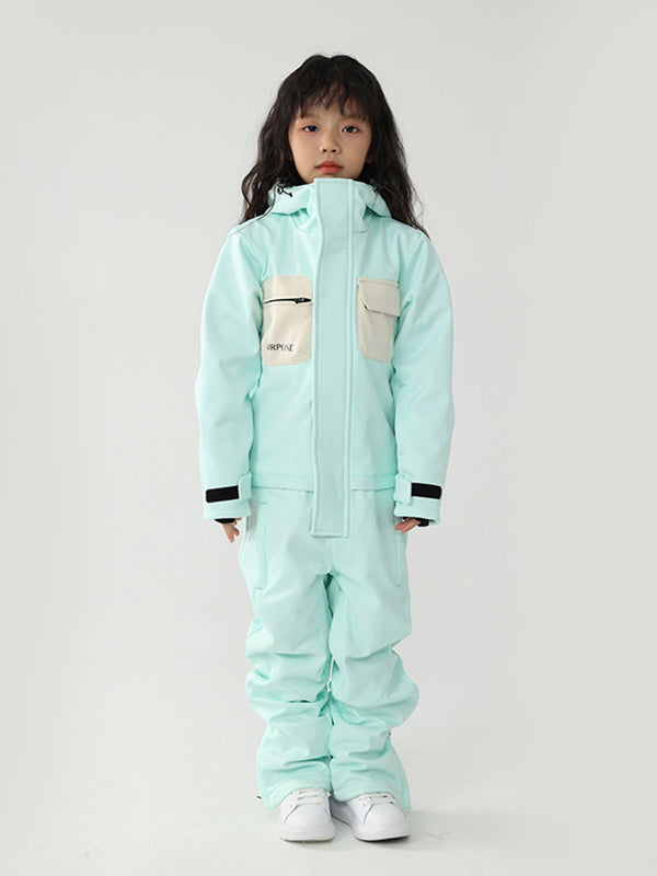 Kinder-Winterkrieger-Block-Einteiler-Schneeanzug mit Luftpose