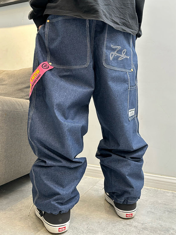 John Snow Damen Winter Warme Wasserdichte Hüft-Snowboard-Jeans aus Denim