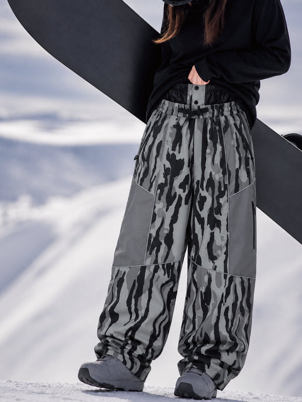 Wild Motion Super Baggy Schneehose für Damen – Reflektierendes Colorblock-Design mit mehreren Taschen