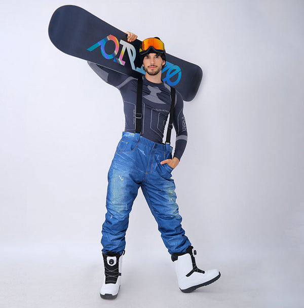 Herren Winter Warme Wasserdichte Hüft-Snowboard-Jeans aus Denim