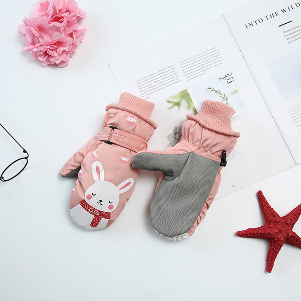 Wasserdichte Schneehandschuhe von Snowshred für Kinder mit niedlichem Hasenmuster