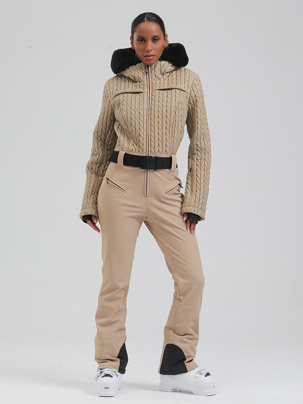 Gsou Damen-Skioverall „Snow Mountain Chic“ mit Kunstpelzbesatz und ausgestelltem Bein