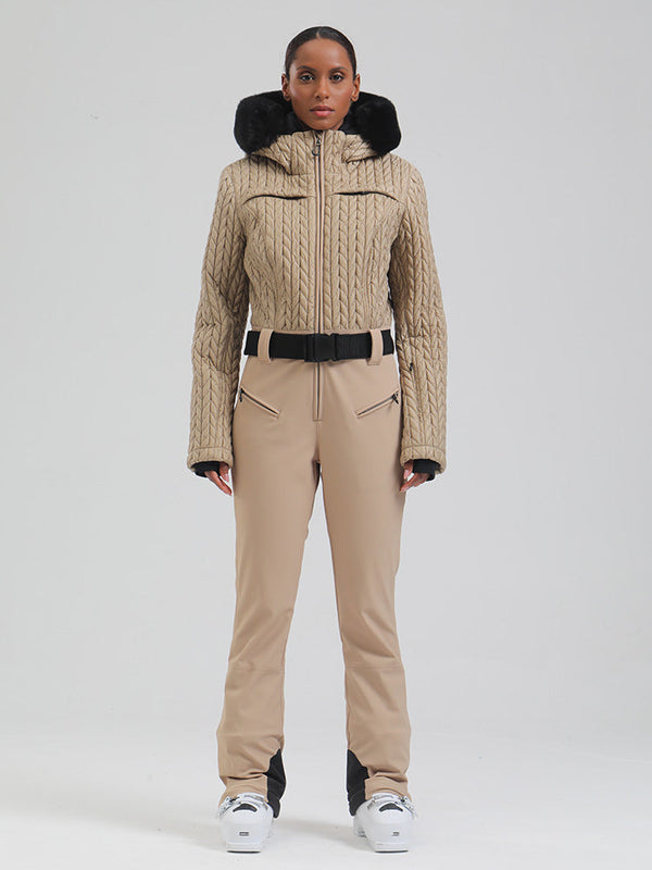 Gsou Damen-Skioverall „Snow Mountain Chic“ mit Kunstpelzbesatz und ausgestelltem Bein