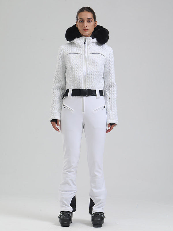 Gsou Snow Mountain Chic Damen-Skianzug mit Kunstpelzbesatz und ausgestelltem Bein